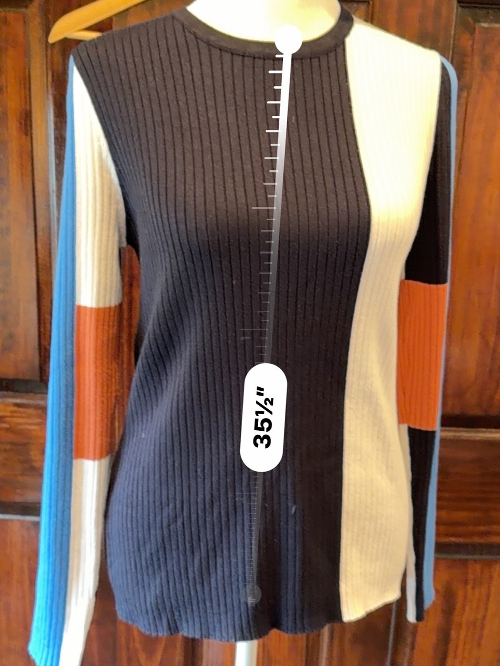 YAL Colorblock Ribbed Knit Sweater - Navy, Cream, Blue & Rust - Picture 4 of 5